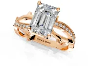 Solitaire Engagement Ring Setting for Emerald Cut Center with Pave and Plain Crossover Band and Prong Head in Rose Gold