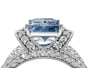 Pave Engagement Ring Setting for Fancy Blue Princess Cut Center with Curved Accent Rows, Openwork and Prong Head in White Gold