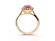Starburst Halo Engagement Ring Setting for Fancy Pink Radiant Cut Center with Thin Round-Wire Band and Prong Head in Rose Gold