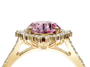 Sunburst Halo Engagement Ring Setting for Fancy Pink Round Cut Center with Pave Band and Prong Head in Yellow Gold