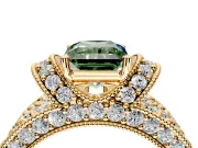 Pave Engagement Ring Setting for Fancy Green Radiant Cut Center with Curved Accent Rows, Openwork and Prong Head in Yellow Gold