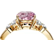 Solitaire Engagement Ring Setting for Fancy Pink Cushion Cut Center with Marquise Flower Shoulders and Prong Head in Yellow Gold