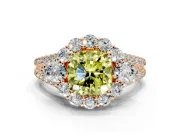 Halo Engagement Ring Setting for Fancy Yellow Cushion Cut Center with Two-Strand Split Shank and Prong Head in Rose Gold