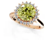 Starburst Halo Engagement Ring Setting for Fancy Yellow Round Cut Center with Thin Round-Wire Band and Prong Head in Rose Gold