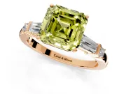 Bar-Set Engagement Ring Setting for Fancy Yellow Asscher Cut Center with Tapered Baguette Accents and Prong Head in Rose Gold