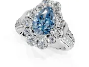 Large Accent Halo Engagement Ring Setting for Fancy Blue Pear-Shaped Center with Pave Split Shank and Prong Head in Sterling Silver