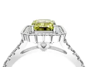 Milgrain Floral Halo Engagement Ring Setting for Fancy Yellow Emerald Cut Center with Pave Band and Prong Head in Platinum