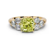 Cluster Engagement Ring Setting for Fancy Yellow Cushion Cut Center with Round Cut Accent Frame and Prong Head in Yellow Gold