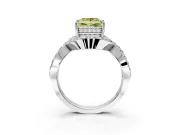 Halo Engagement Ring Setting for Fancy Yellow Princess Cut Center with Pave Infinity Twist Band and Prong Head in Sterling Silver