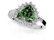 Starburst Halo Engagement Ring Setting for Fancy Green Heart-Shaped Center with Flat Cathedral Band and Prong Head in Platinum