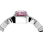 Milgrain Bezel Engagement Ring Setting for Fancy Pink Emerald Cut Center with Marquise Stations and Bezel Head in White Gold