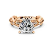 Solitaire Engagement Ring Setting for Heart-Shaped Center with Marquise Panel Band and Prong Head in Rose Gold