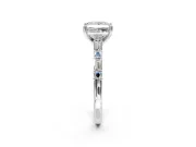Baguette Engagement Ring Setting for Princess Cut Center with Alternating Bar-Set Band and Prong Head in Platinum