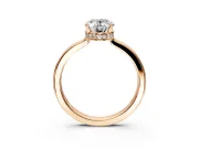 Hidden Halo Engagement Ring Setting for Oval Center with Wide Flat Plain Band and Prong Head in Rose Gold