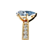 Solitaire Engagement Ring Setting for Fancy Blue Pear-Shaped Center with Milgrain-Edged Pave Band and Prong Head in Yellow Gold