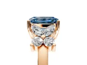Floral Engagement Ring Setting for Fancy Blue Emerald Cut Center with Marquise Cluster Shoulders and Prong Head in Rose Gold