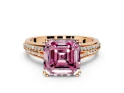 Solitaire Engagement Ring Setting for Fancy Pink Asscher Cut Center with Pave Rail Split Shank and Prong Head in Rose Gold