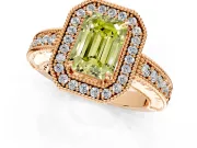Milgrain Halo Engagement Ring Setting for Fancy Yellow Emerald Cut Center with Pave Band and Prong Head in Rose Gold