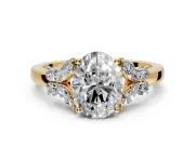 Solitaire Engagement Ring Setting for Oval Center with Marquise Flower Shoulders and Prong Head in Yellow Gold