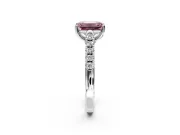 Solitaire Engagement Ring Setting for Fancy Pink Emerald Cut Center with Partway Pave Band and Prong Head in Sterling Silver