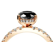Solitaire Engagement Ring Setting for Fancy Black Oval Center with Band of Accents and Prong Head in Rose Gold