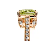 Cathedral Engagement Ring Setting for Fancy Yellow Asscher Cut Center with Antique-Style Pave Band and Prong Head in Rose Gold