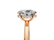 Hidden Halo Engagement Ring Setting for Oval Center with Thin Rounded Band and Prong Head in Rose Gold