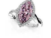 Halo Engagement Ring Setting for Fancy Pink Marquise Center with Twist Band and Prong Head in White Gold