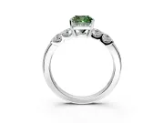 5 Stone Engagement Ring Setting for Fancy Green Cushion Cut Center with Plain Band and Prong Head in Platinum