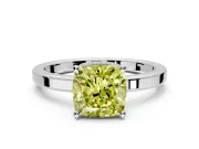 Hidden Halo Engagement Ring Setting for Fancy Yellow Cushion Cut Center with Wide Flat Plain Band and Prong Head in White Gold