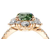 Floral Halo Engagement Ring Setting for Fancy Green Cushion Cut Center with Pave Accents and Prong Head in Rose Gold