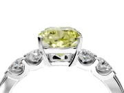 5 Stone Engagement Ring Setting for Fancy Yellow Cushion Cut Center with Plain Band and Prong Head in Platinum