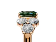 Cluster Engagement Ring Setting for Fancy Green Emerald Cut Center with Round Cut Accent Frame and Prong Head in Rose Gold