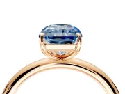 Low-Set Solitaire Engagement Ring Setting for Fancy Blue Radiant Cut Center with Thin Plain Band and Prong Head in Rose Gold
