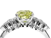 Cluster Engagement Ring Setting for Fancy Yellow Cushion Cut Center with 2-Row Shoulder Clusters and Prong Head in Platinum