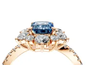 Floral Halo Engagement Ring Setting for Fancy Blue Emerald Cut Center with Pave Accents and Prong Head in Rose Gold