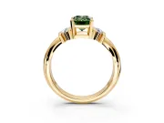 Solitaire Engagement Ring Setting for Fancy Green Emerald Cut Center with Grooved Bar Accent Band and Prong Head in Yellow Gold