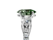 3 Stone Engagement Ring Setting for Fancy Green Oval Center with Crossover Basket, Pave Band and Prong Head in Platinum
