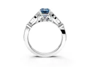 Solitaire Engagement Ring Setting for Fancy Blue Emerald Cut Center with Marquise and Bezel Accents and Prong Head in Platinum