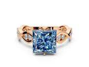 Solitaire Engagement Ring Setting for Fancy Blue Princess Cut Center with Accented Twist Band and Leaf Prong Head in Rose Gold