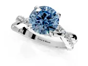 Solitaire Engagement Ring Setting for Fancy Blue Round Cut Center with Half-Pave Crossover Band and Prong Head in White Gold