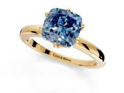 Solitaire Engagement Ring Setting for Fancy Blue Cushion Cut Center with Plain Band and Tulip Prong Head in Yellow Gold
