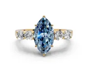5 Stone Engagement Ring Setting for Fancy Blue Marquise Center with Equal Close-Set Accents and Prong Head in Yellow Gold