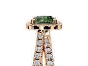 Halo Engagement Ring Setting for Fancy Green Cushion Cut Center with Double Pave Split Shank and Prong Head in Rose Gold