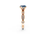 Solitaire Engagement Ring Setting for Fancy Blue Round Cut Center with Milgrain Bezel Accents and Prong Head in Rose Gold