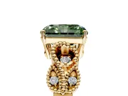 Leaf Engagement Ring Setting for Fancy Green Princess Cut Center with Milgrain Accent Band and Prong Head in Yellow Gold