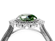 Milgrain Halo Engagement Ring Setting for Fancy Green Round Cut Center with Bezel Point Accents and Prong Head in Sterling Silver