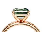 Solitaire Engagement Ring Setting for Fancy Green Asscher Cut Center with Milgrain X Pattern Band and Prong Head in Rose Gold