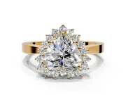 Starburst Halo Engagement Ring Setting for Heart-Shaped Center with Flat Cathedral Band and Prong Head in Yellow Gold
