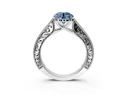 Solitaire Engagement Ring Setting for Fancy Blue Round Cut Center with Engraved Pave Band and Prong Head in Platinum